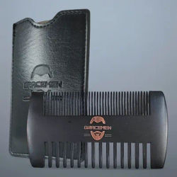 Gracemen Black Color Wood Double Sides Beard Comb Pocket Sized Travel Portable Anti-Static Wood Hair Comb with PU Leather Sleeve