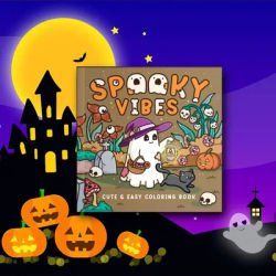 Halloween Gift Spooky Vibes Coloring Book, Cute Creepy Characters and Hygge Scenes Coloring Book, Easy and Cozy Designs