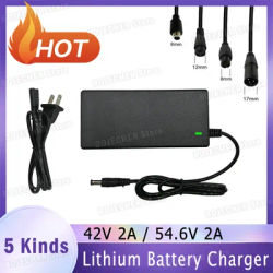 42V 54.6V 2A Lithium Battery Charger Universal 5Plugs Battery Power Adapters For AC100-240V 36V 48V 2A Battery Pack EU / US Plug