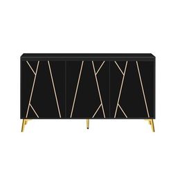 Mobiletto nero con gambe dorate e moderne ante decorative