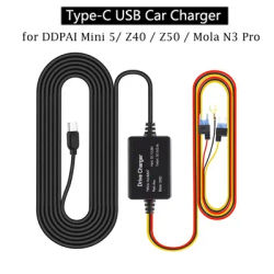 Pour DDPAI Kit de fil dur type-c USB chargeur de voiture pour DDPAI Mini5 Z40 Z50 N3 Pro N1 double voiture DVR Dash Cam miroir caméra câble de chargement