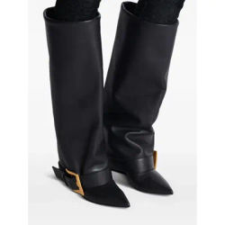2025Ladies automne et hiver boucle de ceinture pointu mince à talons hauts genou bottes hautes pour femmes mode fête taille 34-45 bottes moyennes