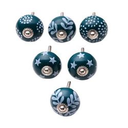 Teal Ideas,'Set of Six Handcrafted Whimsical Teal and Blue Ceramic Knobs'