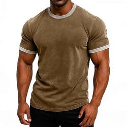 Per uomo Maglietta Manica Corta Maniche Corte Girocollo Scollo a V Estate Tutte le stagioni Tinta unica Vintage Moda Designer Blocco di colore Vacanza Streetwear Casuale Nero Blu Verde chiaro