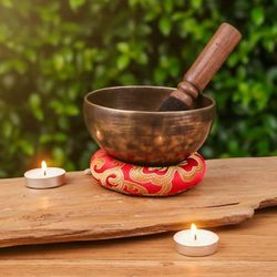 'Antique 3-Piece Brass Alloy Singing Bowl Set with Mallet'