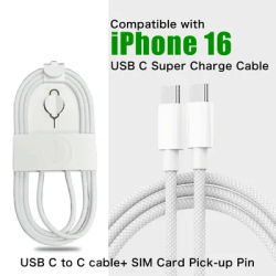 Câble USB C à USB C pour iPhone 16 15 Pro Max Plus data line PD 60W Type C to Type C Braided Cable pour iPad AirPods Samsung Xiaomi google MacBook Air Fast Charging cord wire SIM card pin