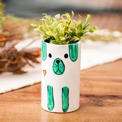 'Dog-Themed Hand-Painted Ceramic and Utensil Pen Holder'