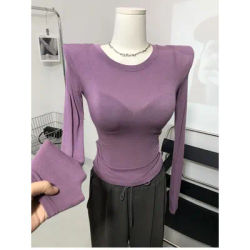Slim Fit Base irt oulder Padded Lightweight Long Sve T-irt Inner Wear Spring New Sle Sexy Sle round Ne Top