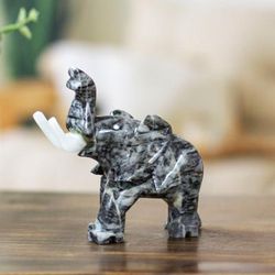 'Elephant Marble Sculpture in Grey Hue Hand-Carved in Mexico'