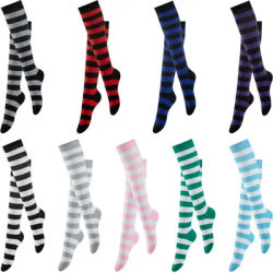 RMSWEETYIL chaussettes hautes rayées pour femmes Kawaii mignon Sexy Lolita Goth genou haut Long haut Tube Sport tricot bottes chaussettes