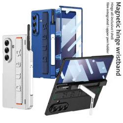 Bracelet magnétique stylo boîte charnière support étui pour Samsung Galaxy Z Fold 7 6 5 4 5G avec protecteur d'écran verre antichoc couverture