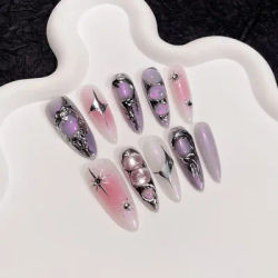 10 pièces longs ovales presse sur ongles conseils Aurora Blush à la main faux ongles ensembles portable Y2k violet couverture complète faux ongles Art manucure