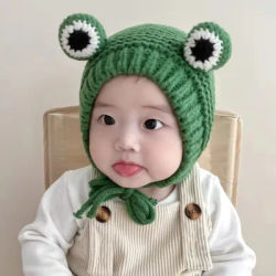 Winter Thick Warm Plush Baby Hat Cute Frog Eyes 1-3 Years Knitted Ear Warmer Children Hats for Boy Girl Kids Beanie Cap Kids Hat