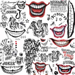 6 Sheets Bloody Mouth Joker Temporary Tattoos For Men Women Halloween Costume Fake Tattoo Sticker Long Lasting Realistic Evil
