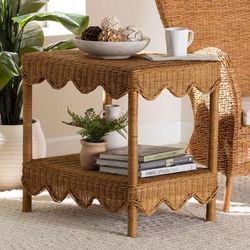 Oteria Bohemian Light Honey Scalloped Rattan Side Table by Bali & Pari in Light (Size ONE SIZE)