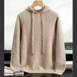 100% Cashmere Sweater Men's Ready-To-Wear Hooded Knitted Pullover Autumn Winter Long Sleeved Sweater Casual Sports Hoodie Top