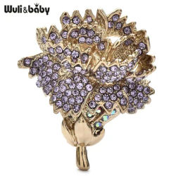 Wuli&baby Retro Carnation Flower Pins Brooches For Backpack High Quality 3-color Rhinestone Plants Women's Clothes Brooch Badge
