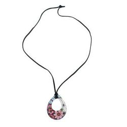 Lovely Day,'Adjustable Floral Bloom Teardrop Ceramic Pendant Necklace'