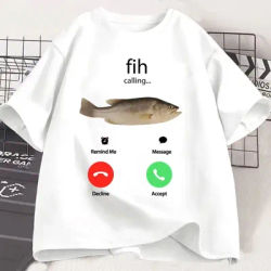 Fishman Outfit T-shirt Men Funny Fih Calling Remind Me Message Decline Accept Phone Call Fish T-shirts Women Cotton Casual Tees