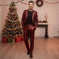 Set Disco Anni '80 Abiti Costume di fantasia Completi Blazer Metallico Lucido Costume Per uomo Natale Capodanno Performance Club Festa a tema retrò Adulti Cappotto Pantaloni