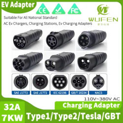 WUFEN EV Charger Adapter Tesla Model y s x 3 J1772 to gbt adapter 32A 7kw Type 2 to Type 1 Charging Converter for all countries