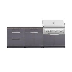 NewAge Outdoor Kitchens Aluminum 5-Piece Cabinet Set With 3 Drawer, Bar, Grill Cabinet, Platinum Grill and Countertop
