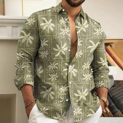 Per uomo Albero di Cocco Piante Foglia di palma Camicia Camicia con Bottoni Manica Lunga Moda Casual Ferie Casual Quotidiano Primavera Autunno Collo ripiegato Stampa 3D camicie con colletto Cáqui