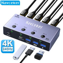 Navceker 4K 240Hz 4X1 HDMI KVM commutateur 4 ports 8K USB HDMI KVM 4 PC commutateur 144Hz Station d'accueil partager 1 moniteur souris clavier