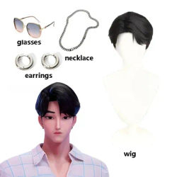Sajaboys Jinu Cosplay Wig Sajaboys Dress Up Costume Accessories Anime Movie Role Play Sunglasses Man Necklace Earrings