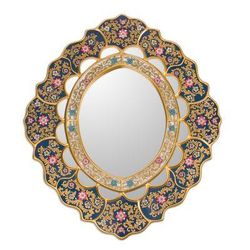 Golden Garden,'Unique Floral Wood Reverse Painted Art Glass Wall Mirror '