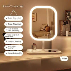 NEW Touch Control Makeup Mirror Rechargeable LED Vanity Mirror with 3 Colors Dimmable Lights for Home Travel Portable Cosmetic