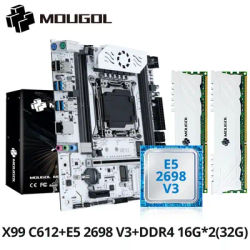 MOUGOL X99 Gaming Motherboard Kit with E5 2698 V3 CPU & DDR4 32G (2*16G)2133MHz Memory NVME PCIE3.0 TPM2.0 Pin for Desktop Host