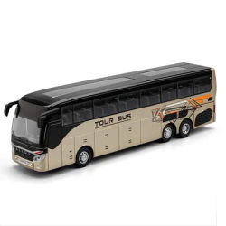 Bus à un étage longue Distance en alliage moulé sous pression, avec son et lumière, voiture de jouets pour enfants, haute Simulation, 1:30