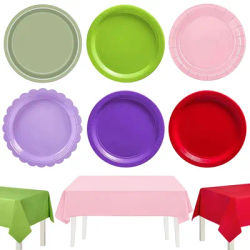 Solid Color Disposable Tableware Set Party Supplies Pink Purple Blue Paper Plate Cup Napkin Wedding Birthday Party Decoration
