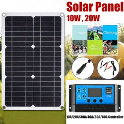 20W Solar Panel Kit Complete 12V 24V USB With 10/20/30/40/50/60A Controller Solar Cells For Car Moblie Phone Battery Charger