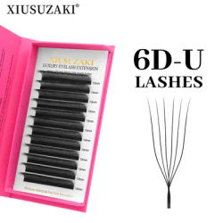XIUSUZAKI U 6D W Lashes Extensions Matte Black U Shaped 6DW Eyelashes Extensions U Lashes Premade Volume Fans False Eyelashes