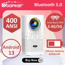 WOOPKER Portable Projector 4K H1P 400 Ansi Android 13 Dual WiFi BT5.0 Built-in Battery LED Video Outdoors Home Theater Beamer