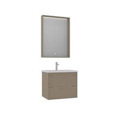 Set di mobili da bagno in argilla con lavabo e specchio beige