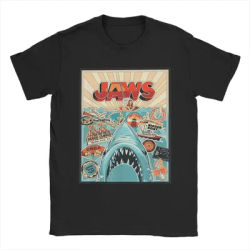 Jaws 50th Anniversary Poster Amity Sticker Collage T Shirt Summer Movie Graphic Cotton T-Shirts For Men Tshirt Short Sleeve Tops