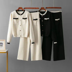 Costume tricoté à la mode avancée pour femmes, chemise à manches longues + pantalon taille haute, ensemble deux pièces, automne et hiver