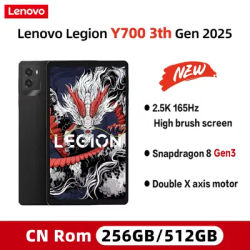 Lenovo Legion Y700 Gen 3 2025 Gaming Tablet Snapdragon 8 8.8" LCD Screen 165Hz 6550 mAh 256GB 512GB RAM Battery Android 14