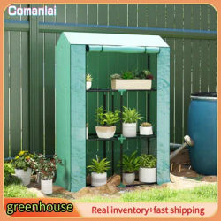 Comanlai 100x40x150cm serre avec étagères et porte à roulettes, serre en feuille d'acier résistante à l'hiver, serre pour jardin, vert