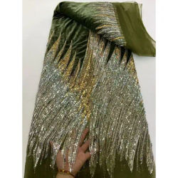 Tissu africain en dentelle à paillettes et perles de velours, Tulle français nigérian brodé de haute qualité pour coudre une robe de soirée, 2025