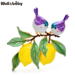Wuli&baby Lovely Enamel Birds And Lemon Brooches Beautiful Plants Animal Brooch For Women's Backpack Clothes Pins Badge Gifts