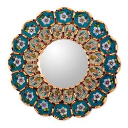 'Bronze-Gilded Reverse-Painted Glass Mirror with Floral Theme'