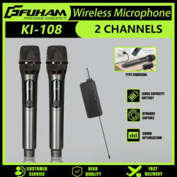 Wireless Microphone 2.4G 2 Channels UHF Handheld Microphone Rechargeable Microphone for Karaoke, Live, Wedding, Party, Meeting