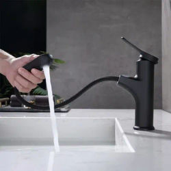 Black Bathroom Washbasin Faucet Pull Out Kitchen Sink Faucet Hot and Cold Water Kitchen Sink Mixer Faucet Bathroom Accessories
