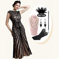 Anni Ruggenti Anni 1920 Lunghezza alla caviglia Vestito Abito da sera Abiti Cortissima Il grande Gatsby Invitato al matrimonio Paillettes Scollo a V Scollo Tondo Costume Per donna Natale Capodanno