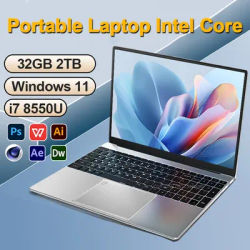 NEW 15.6 Inch Portable Laptop Intel Core i7 8550U 32GB 2TB SSD Computer PC Windows11 Office Laptops Fingerprint Unlock Notebook