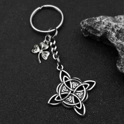 Classic Clover Witch Knot Pendant Keychain Celtic Trinity Knot Keyring Car Key Chain Witchcraft Double Amulet Protection Jewelry